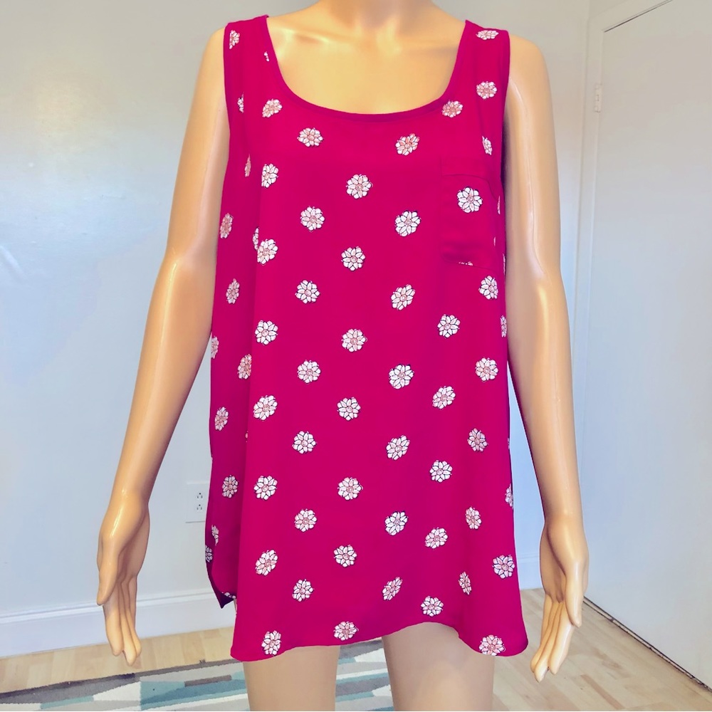 LOFT Floral Fuchsia Top Blouse Size XL